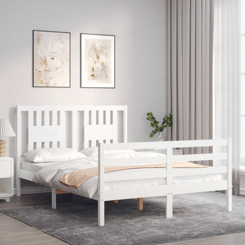 vidaXL Bed Frame without Mattress White Double Solid Wood