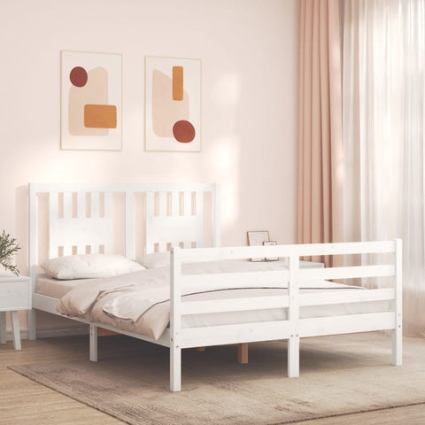 vidaXL Bed Frame without Mattress White Double Solid Wood