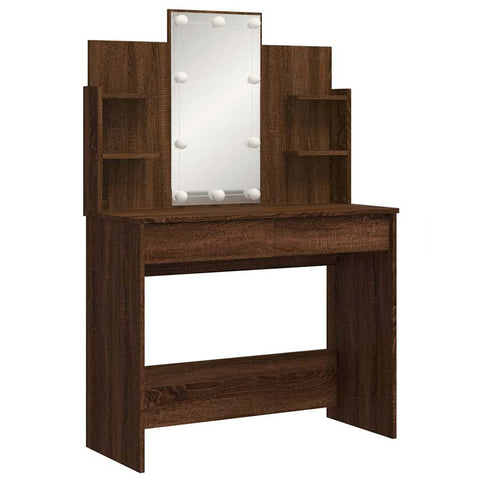 vidaXL Dressing Table with LED Lights Brown Oak 96x40x142 cm