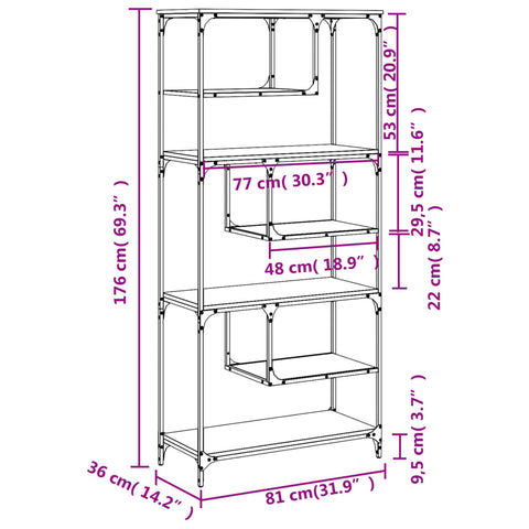 vidaXL Bookcase Sonoma Oak 81x36x176 cm Engineered Wood