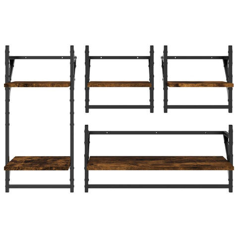 vidaXL 4 Piece Wall Shelf Set with Bars Smoked Oak Engineered Wood