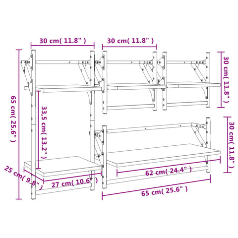 vidaXL 4 Piece Wall Shelf Set with Bars Smoked Oak Engineered Wood