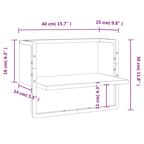 vidaXL Wall Shelf with Bar Smoked Oak 40x25x30 cm