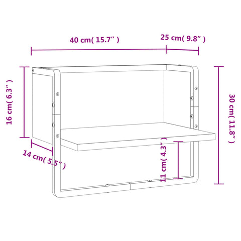 vidaXL Wall Shelf with Bar Grey Sonoma 40x25x30 cm