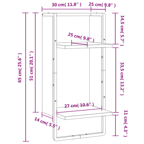 vidaXL Wall Shelf with Bar Grey Sonoma 30x25x65 cm