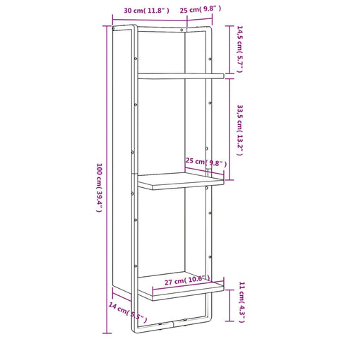 vidaXL 3-Tier Wall Shelf Brown Oak 30x25x100 cm Engineered Wood