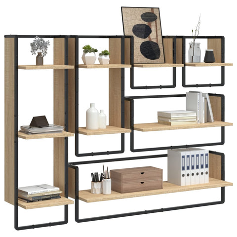 vidaXL 6 Piece Wall Shelf Set with Bars Sonoma Oak Engineered Wood