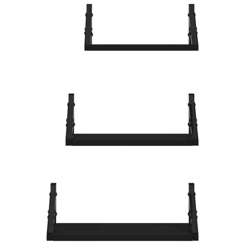 vidaXL 3 Piece Wall Shelf Set Black Engineered Wood