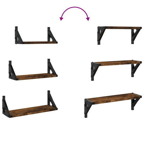 vidaXL 3 Piece Wall Shelf Set Smoked Oak Engineered Wood