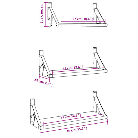 vidaXL 3 Piece Wall Shelf Set Smoked Oak Engineered Wood