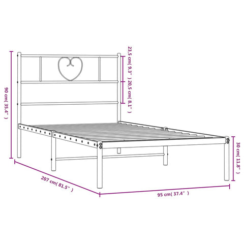 vidaXL Metal Bed Frame without Mattress with Headboard White 90x200cm