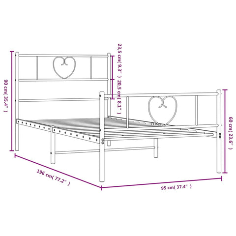 vidaXL Metal Bed Frame without Mattress with Footboard White 90x190cm