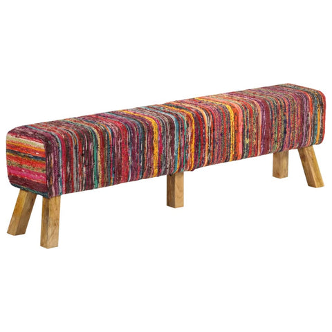 vidaXL Bench Multicolour 160 cm Chindi Fabric and Solid Wood Mango