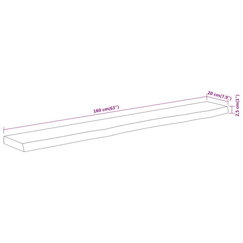 vidaXL Wall Shelf 160x20x2.5 cm Rectangular Solid Wood Acacia Live Edge