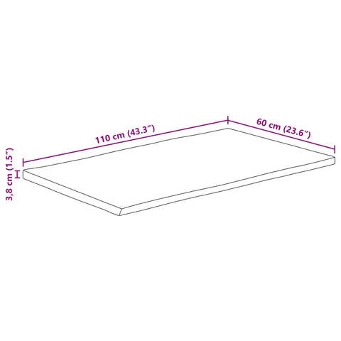 vidaXL Table Top 110x60x3.8 cm Rectangular Solid Wood Acacia Live Edge