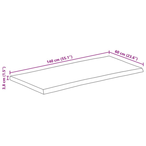 vidaXL Table Top 140x60x3.8 cm Live Edge Solid Wood Mango