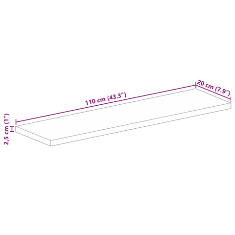vidaXL Table Top 110x20x2.5 cm Rectangular Solid Wood Rough Mango