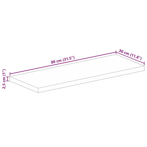vidaXL Table Top 80x30x2.5 cm Rectangular Solid Wood Rough Mango