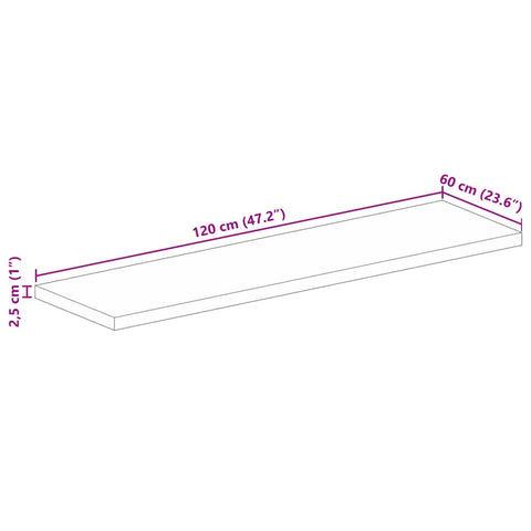 vidaXL Table Top 120x60x2.5 cm Rectangular Solid Wood Mango