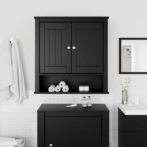 vidaXL Bathroom Wall Cabinet BERG Black 69.5x27x71.5 cm Solid Wood