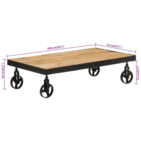 vidaXL Coffee Table with Wheels Solid Mango Wood 100x55x26 cm