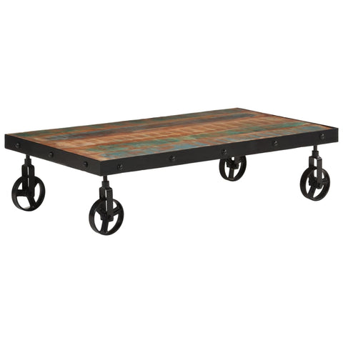 vidaXL Coffee Table with Wheels Solid Reclaimed Wood 100x55x26 cm