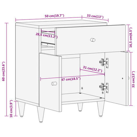 vidaXL Bedside Cabinet 50x33x60 cm Solid Wood Mango