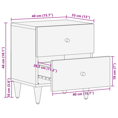 vidaXL Bedside Cabinet 40x33x46 cm Solid Wood Mango