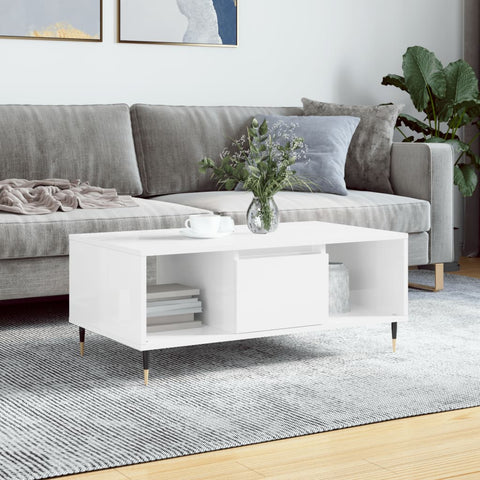 vidaXL Coffee Table High Gloss White 90x50x36.5 cm Engineered Wood