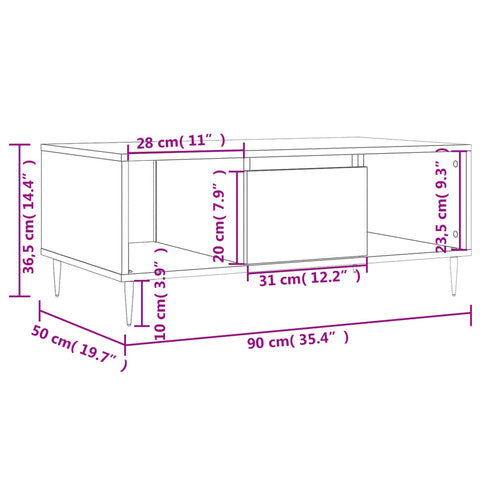 vidaXL Coffee Table Sonoma Oak 90x50x36.5 cm Engineered Wood