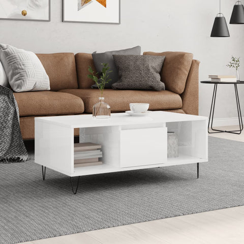 vidaXL Coffee Table High Gloss White 90x50x36.5 cm Engineered Wood