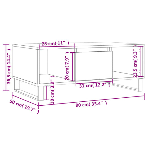 vidaXL Coffee Table Sonoma Oak 90x50x36.5 cm Engineered Wood