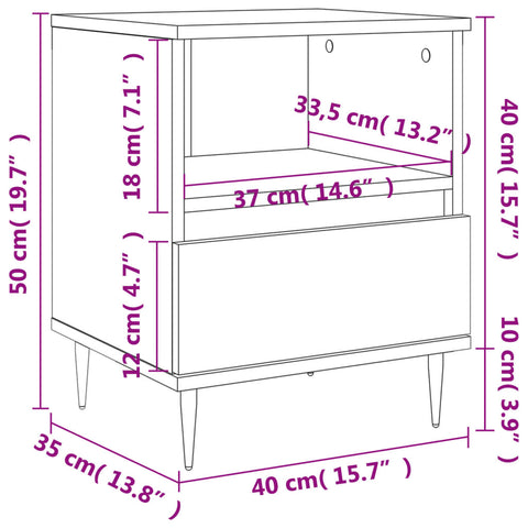 vidaXL Bedside Cabinet Grey Sonoma 40x35x50 cm Engineered Wood