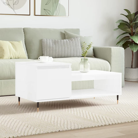 vidaXL Coffee Table High Gloss White 100x50x45 cm Engineered Wood