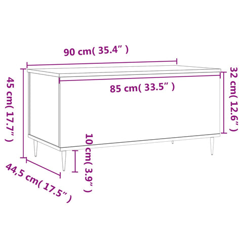 vidaXL Coffee Table High Gloss White 90x44.5x45 cm Engineered Wood