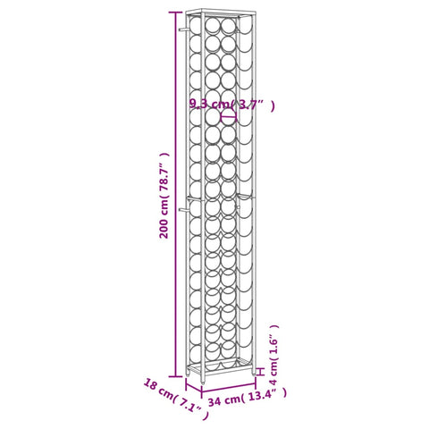 vidaXL Wine Rack for 57 Bottles Black 34x18x200 cm Wrought Iron