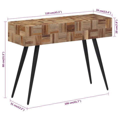 vidaXL Console Table 110x34x80 cm Solid Reclaimed Teak