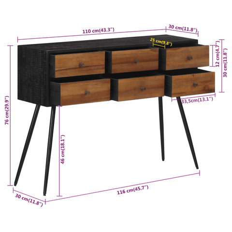 vidaXL Console Table with Drawers 116x30x76 cm Solid Reclaimed Teak
