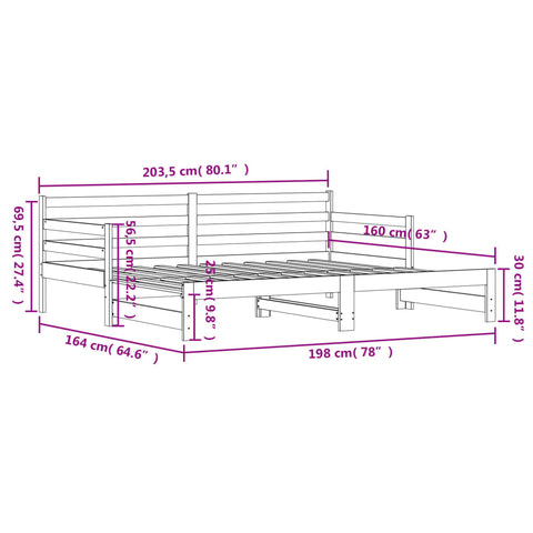 vidaXL Daybed with Trundle without Mattress 80x200 cm Solid Wood