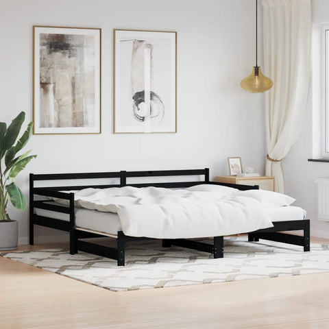 vidaXL Daybed with Trundle without Mattress Black 80x200 cm Solid Wood