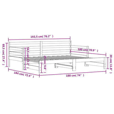 vidaXL Daybed with Trundle without Mattress White 90x190 cm Single Solid Wood