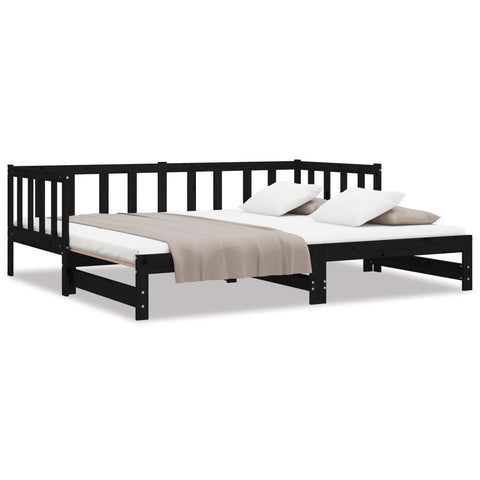 vidaXL Day Bed with Trundle without Mattress Black 90x200 cm Solid Wood