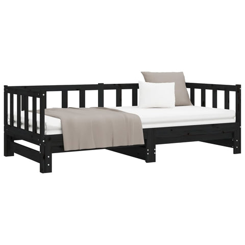 vidaXL Day Bed with Trundle without Mattress Black 90x200 cm Solid Wood
