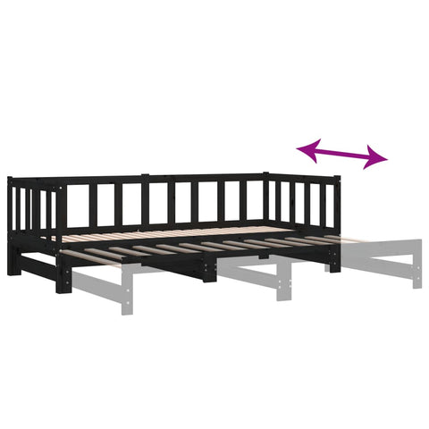 vidaXL Day Bed with Trundle without Mattress Black 90x200 cm Solid Wood