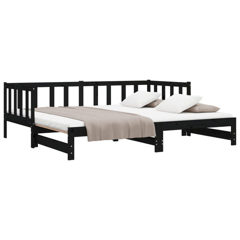 vidaXL Day Bed with Trundle without Mattress Black 90x200 cm Solid Wood