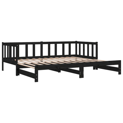 vidaXL Day Bed with Trundle without Mattress Black 90x200 cm Solid Wood