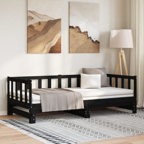 vidaXL Day Bed with Trundle without Mattress Black 90x200 cm Solid Wood