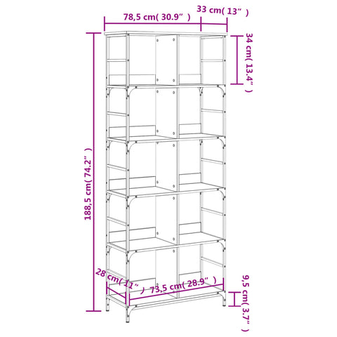vidaXL Bookshelf Black 78.5x33x188.5 cm Engineered Wood