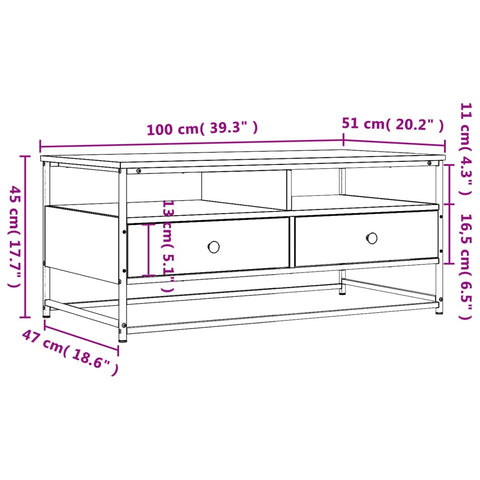 vidaXL Coffee Table Sonoma Oak 100x51x45 cm Engineered Wood