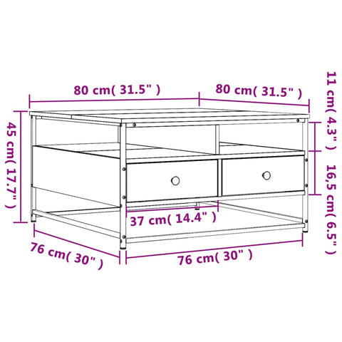 vidaXL Coffee Table Grey Sonoma 80x80x45 cm Engineered Wood